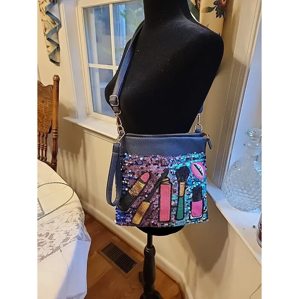 Festive Sequinned Cross‎ Body Makeup Bag Purse Clutch